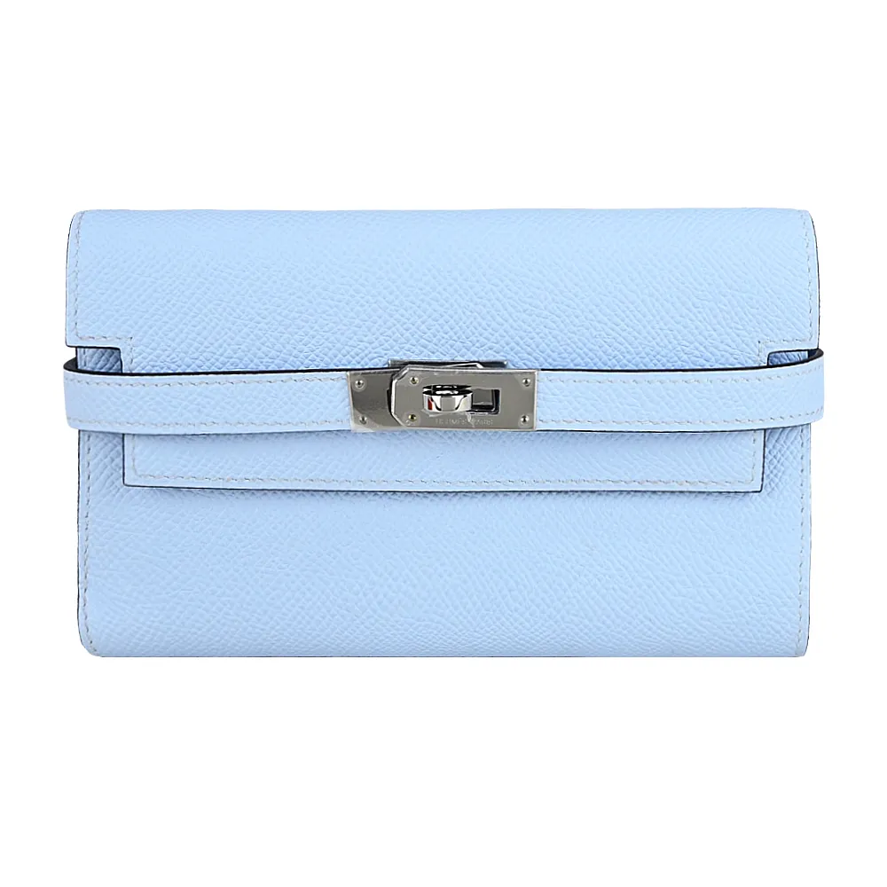 【Hermes 愛馬仕】Kelly Depliant Epsom 小牛皮防三折中夾(水藍)