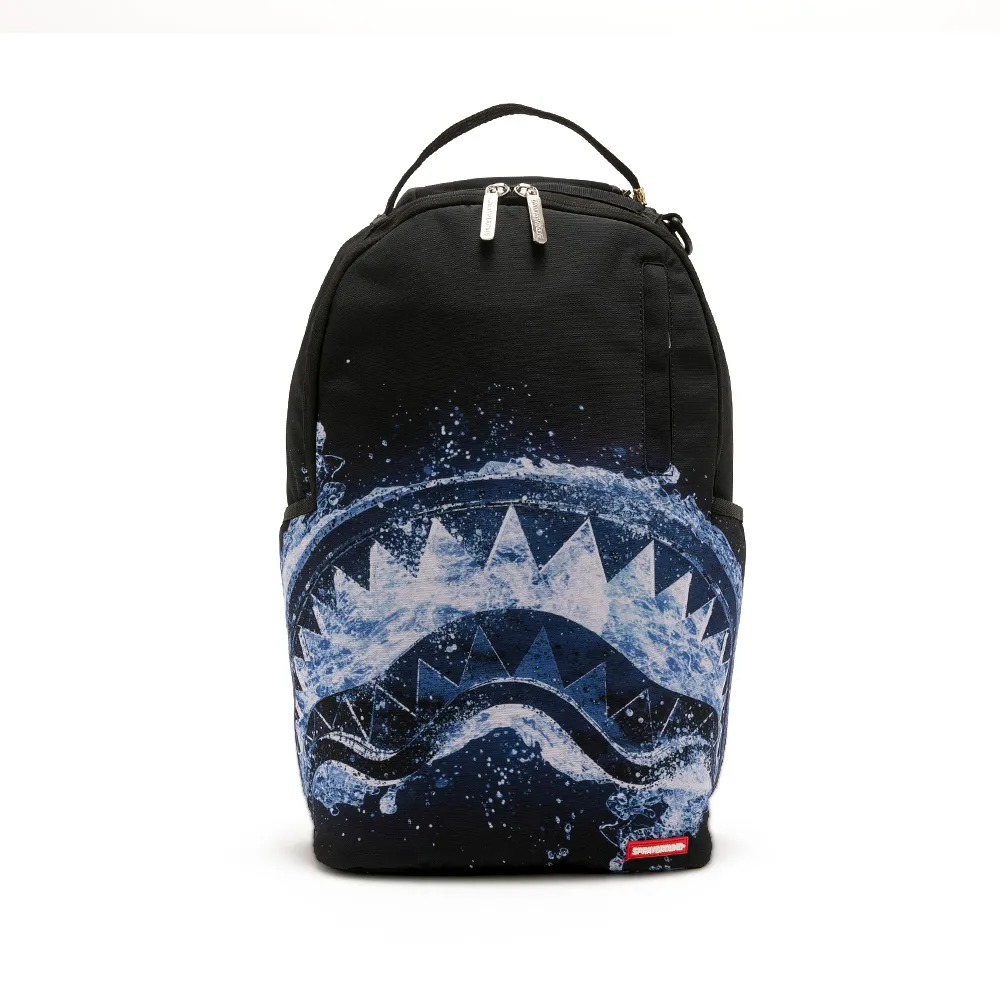 【SPRAYGROUND】冰川巨浪印花鋸齒鯊大容量後背包(黑色)