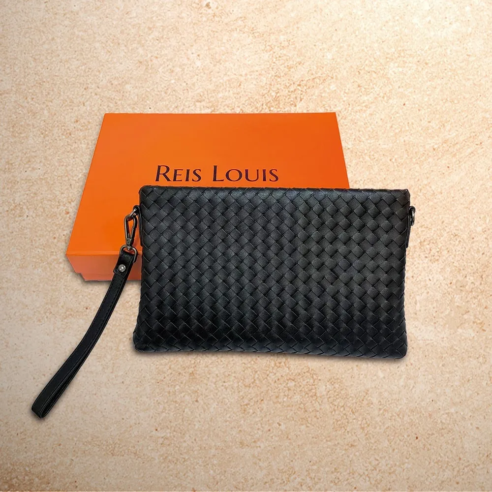 【REIS LOUIS 李斯路易斯】雙11 真皮 滿版編織牛皮手拿包(真皮包包 編織牛皮)