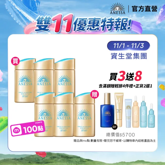 【ANESSA 安耐曬】明星防曬6入分享組(買3送3正貨_金鑽/敏感肌 規格任選)