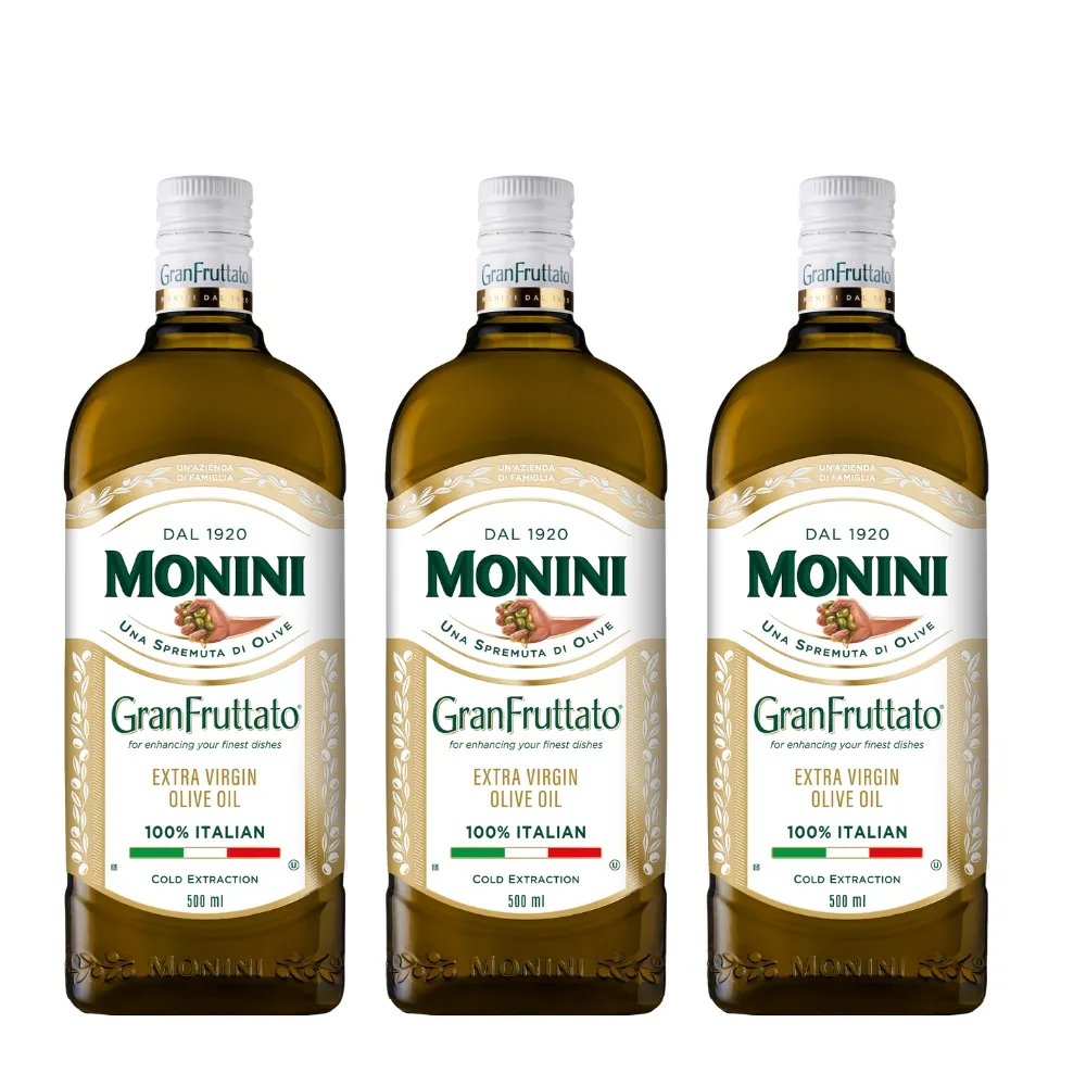 【Monini】莫尼尼濃郁果香特級初榨橄欖油500mlx3瓶 (可生飲/出廠酸價0.23%/2026冬奧官方橄欖油)