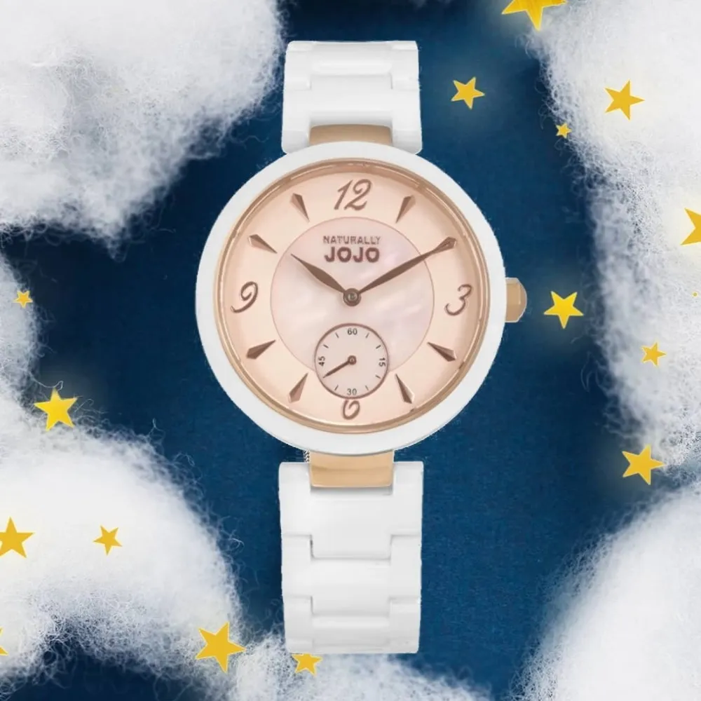【NATURALLY JOJO】小秒針 陶瓷時尚腕錶 石英錶-珍珠貝38mm(JO96986-10R)
