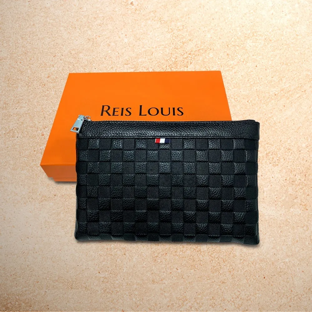 【REIS LOUIS 李斯路易斯】雙11 荔枝紋棋盤格男士都會手拿包(荔枝紋 棋盤格 男士)