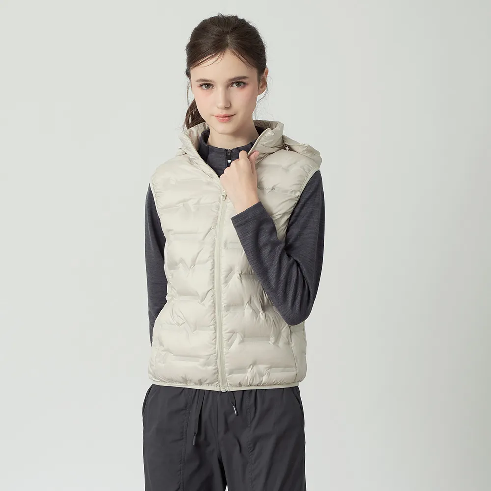 【pierre cardin 皮爾卡登】休閒服飾 女款 85%含絨可拆帽保暖羽絨背心-象牙白色(6255371-81)