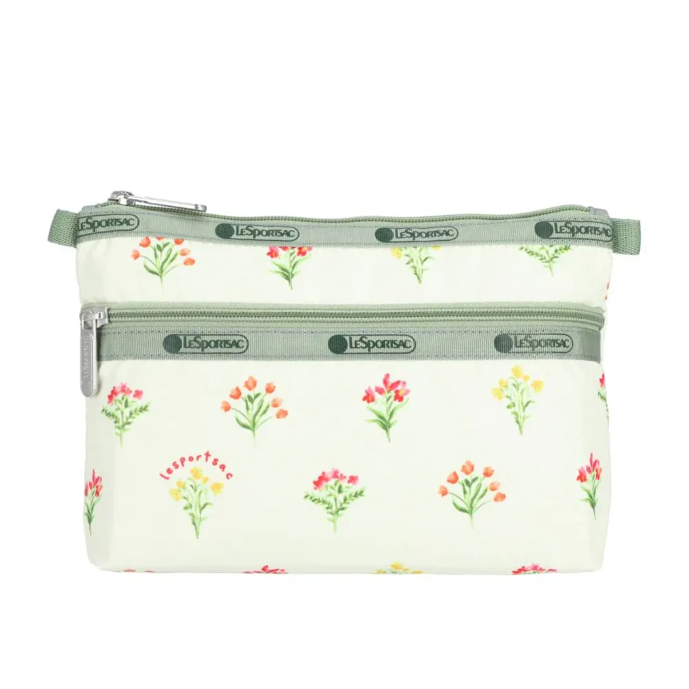 【Lesportsac】Cosmetic Clutch 雙層拉鍊化妝包 收納袋 盥洗包 女包(盛夏草原)