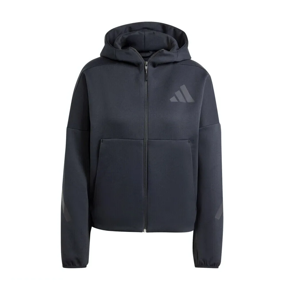 【adidas 愛迪達】W Z.N.E. FZ 女 連帽 外套 運動 訓練 休閒 寬鬆 愛迪達 黑(JE7848)