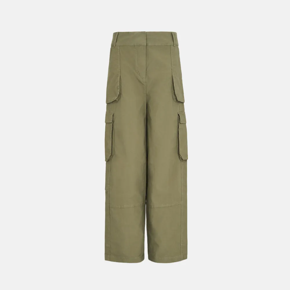 【Timberland】女款灰綠色寬版機能長褲(A6H7H590)
