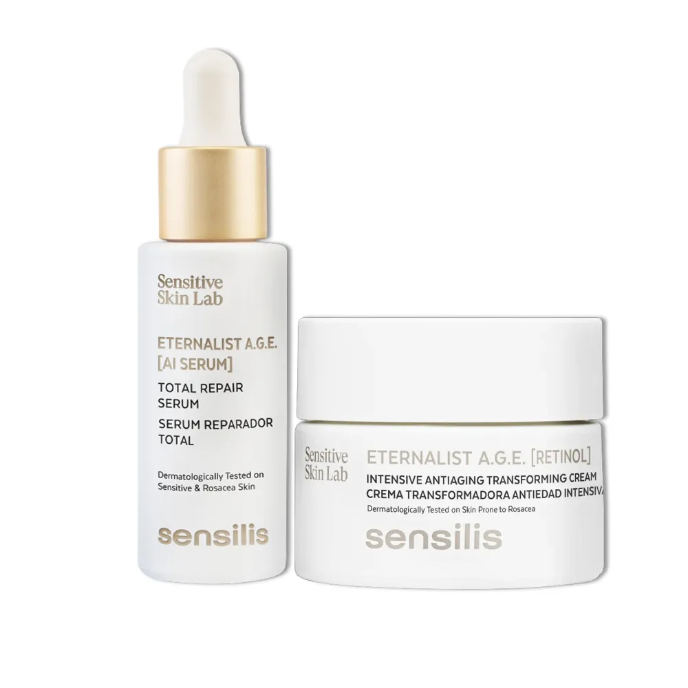 【sensilis 森思黎絲】抗糖AGE AI精華30ml+膠原A醇霜50ml+六胜肽眼霜20ml(修護緊緻抗老)