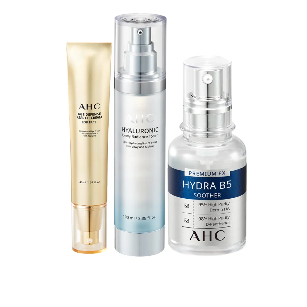 【AHC】保養保濕金三角組(肌亮機能水100ml+B5精華液30ml+黃金眼霜40ml)