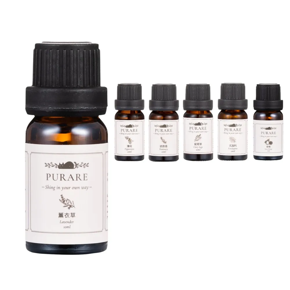 【PURARE】100%天然植物萃取學習提神學生精油6入組(薄荷/迷迭香/尤加利/甜橙/薰衣草/鼠尾草各10ml)