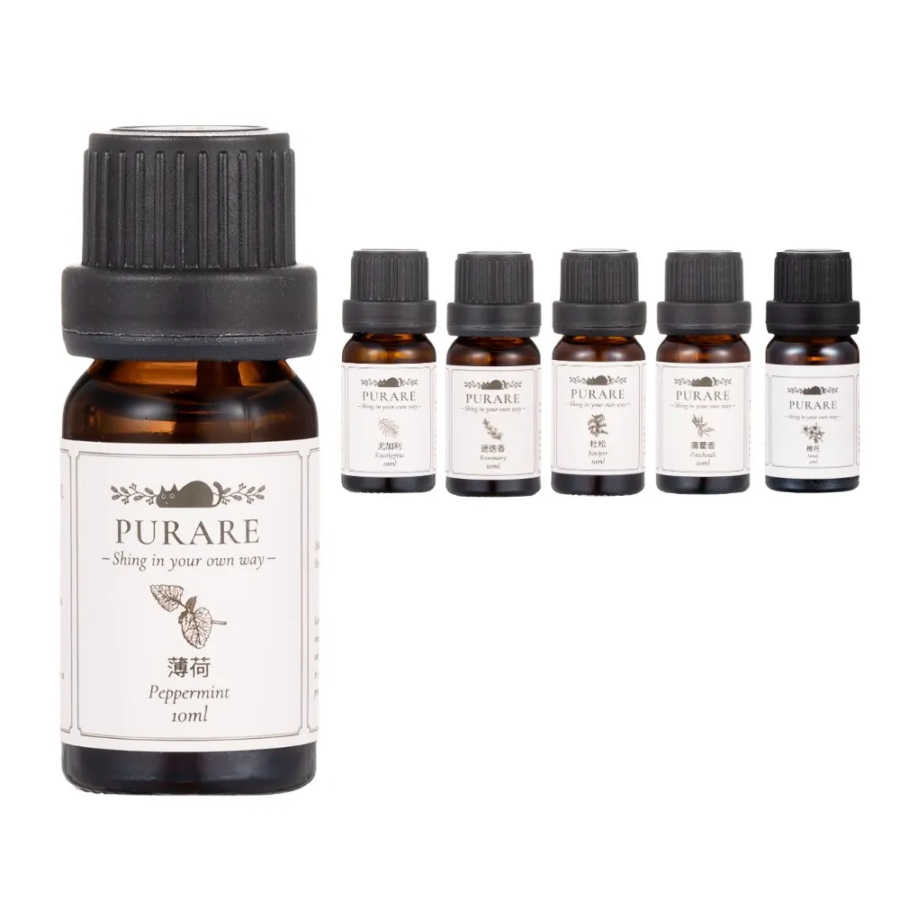 【PURARE】100%天然植物萃取職場活力精油6入組(杜松/橙花/薄荷/迷迭香/尤加利/廣藿香各10ml)