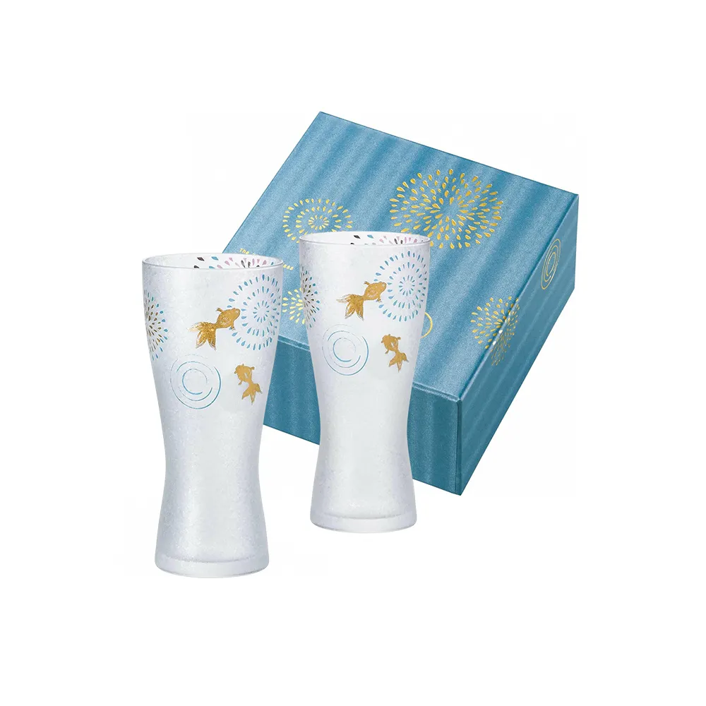 【ADERIA】日本製 金魚花火啤酒杯對杯組(310ml)