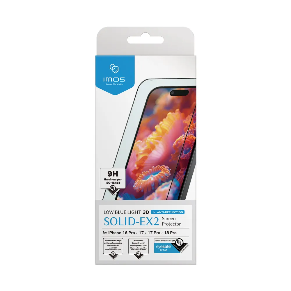 【iMos】iPhone 18 / 17 系列 RPF80+AR低反光低藍光玻璃貼 3D滿版 無影膜