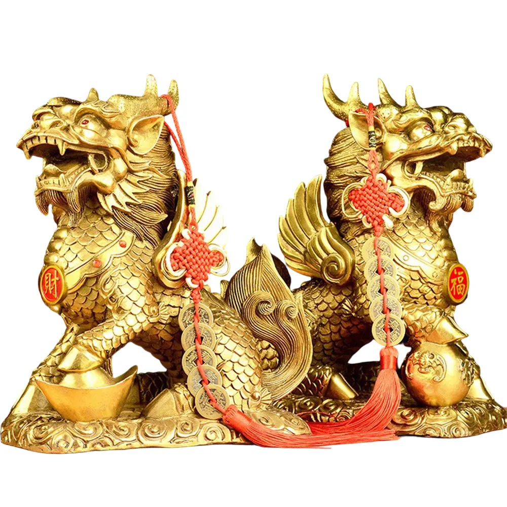 麒麟 純銅麒麟擺件 一對高12.5cm(招財 避邪 化煞)
