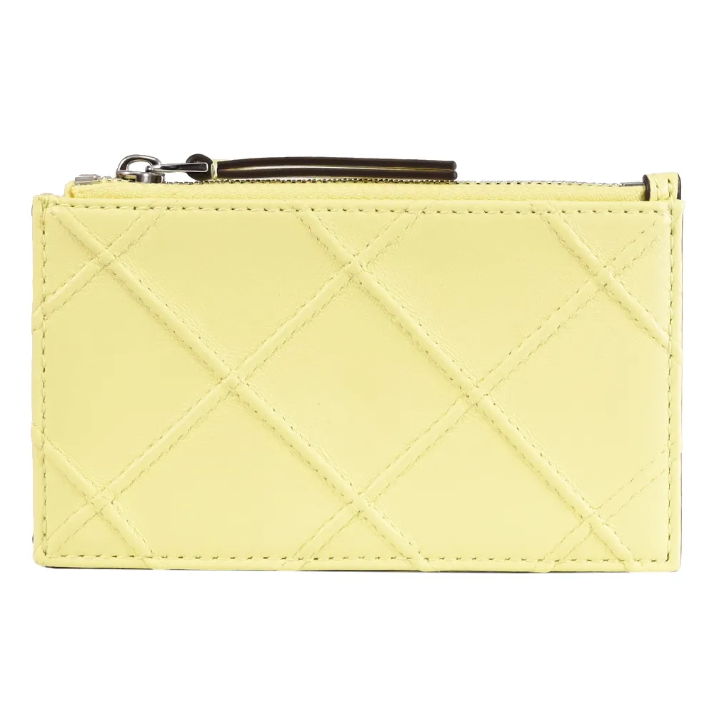 【TORY BURCH】簡約雙T菱格車線信用卡證件名片零錢包(淺黃)