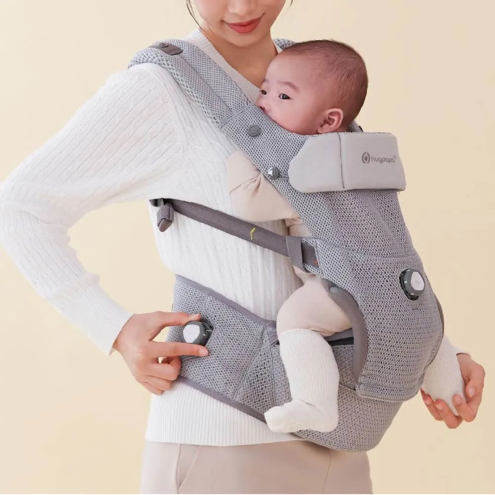 【hugpapa】DIAL-FIT MAX 韓國四合一雙旋鈕嬰兒減壓背帶頂級夏季組 透氣新生兒雙腰凳背巾 運動旋鈕調整鬆緊