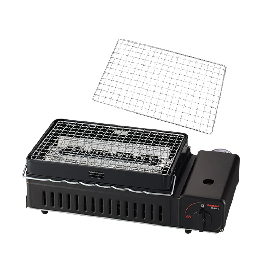 【Iwatani 岩谷】新網烤串燒磁式瓦斯烤爐2.3kW-黑色-搭贈烤網乙片(CB-ABR-2+烤網1入)
