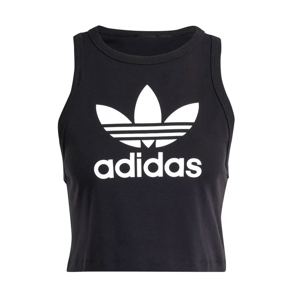 【adidas 愛迪達】Trefoil Tank 女 背心 運動 休閒 經典 三葉草 挖背 棉質 舒適 黑白(IU0067)