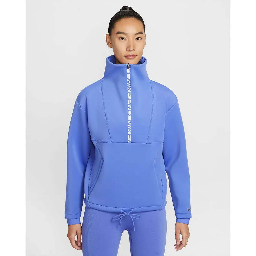 【NIKE 耐吉】半開襟上衣 女 AS W NP FLC CROP HZ GCEL 運動 休閒 速乾 寬鬆 紫 (IQ3947570)