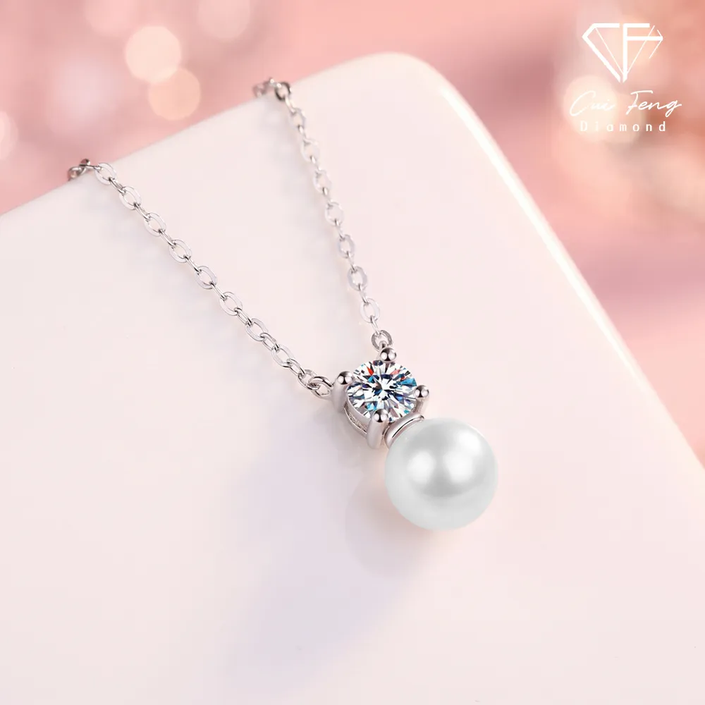 【CF Diamond】項鍊 天然淡水珍珠X莫桑鑽《晨光》 (50分 雙11 天然淡水珍珠 項鏈 禮物 生日)