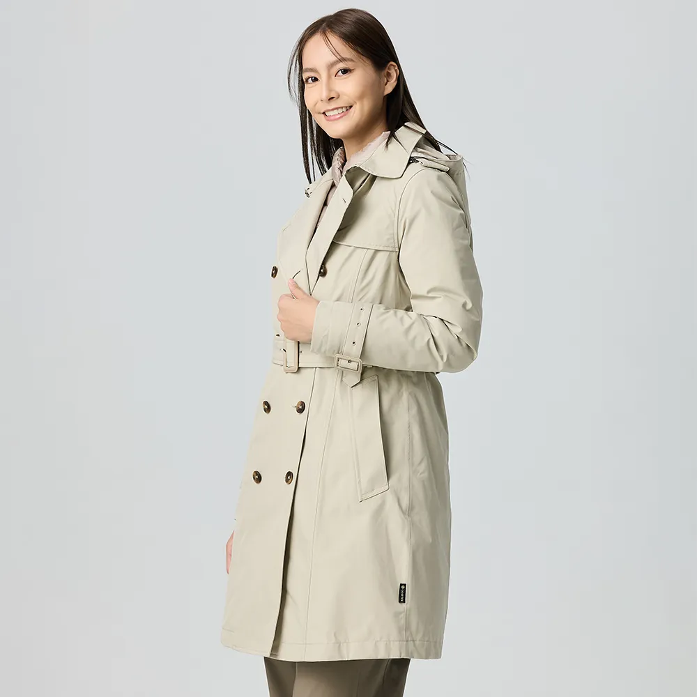 【ATUNAS 歐都納】女款GORE-TEX+羽絨防風防水保暖長版二件式外套(A1GT2508W卡其/風衣/休閒旅遊/賞雪/大衣)