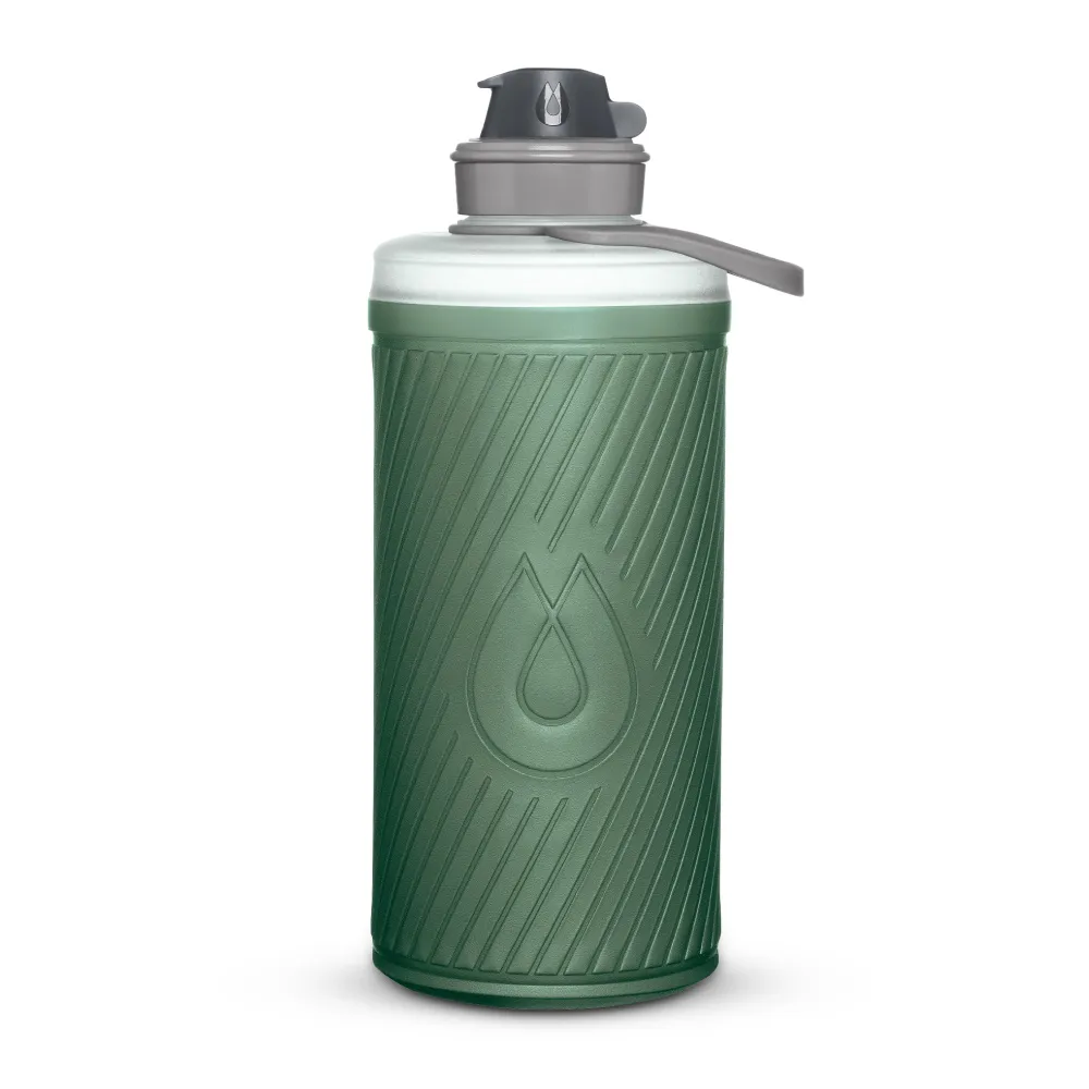 【HydraPak】Flux軟式水瓶GF420｜海松綠 1L (附提把 摺疊收納)