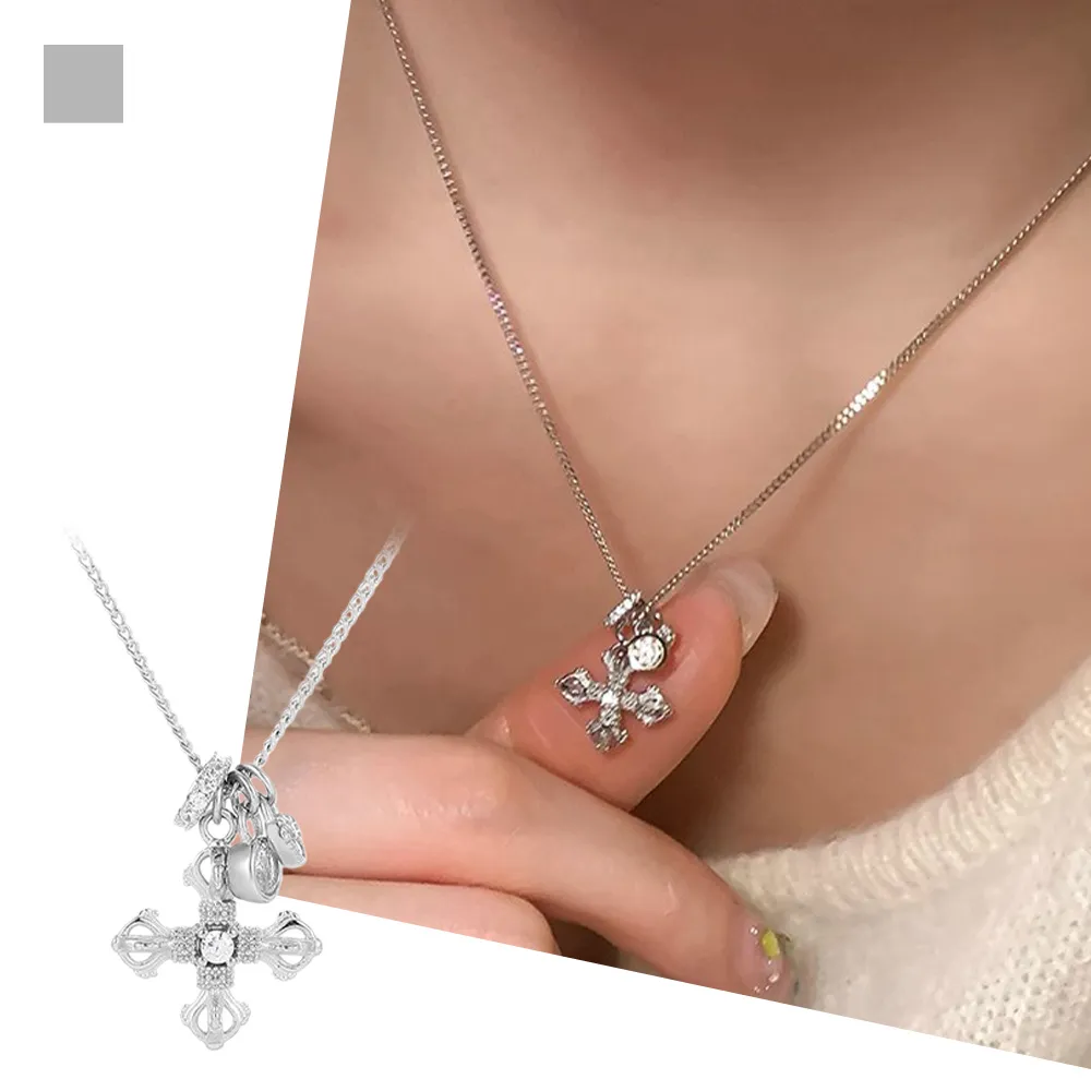 【MoonDy】飾品 項鍊 女生項鍊 純銀項鍊 鋯石項鍊 吊墜項鍊 金剛杵項鍊 鎖骨鍊 十字項鍊 穿搭配件