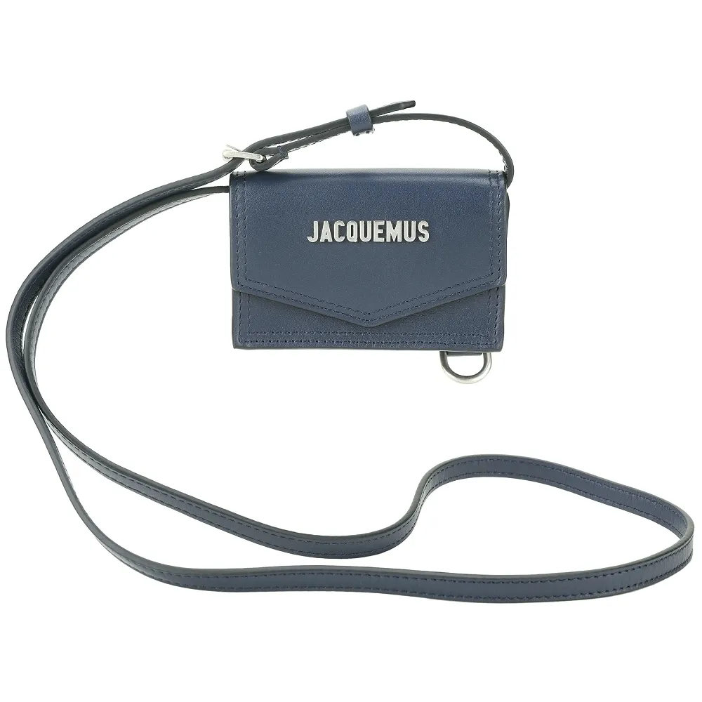 【JACQUEMUS】Le porte Azur 零錢包 滑面牛皮斜背信封式卡片夾(海軍藍 法國精品)
