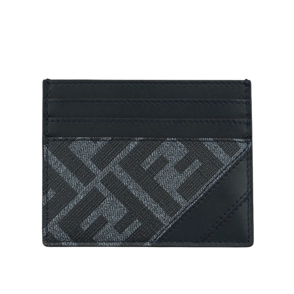 【FENDI 芬迪】Diagonal FF Logo 帆布及皮革6卡卡片夾/名片夾(牛仔藍)
