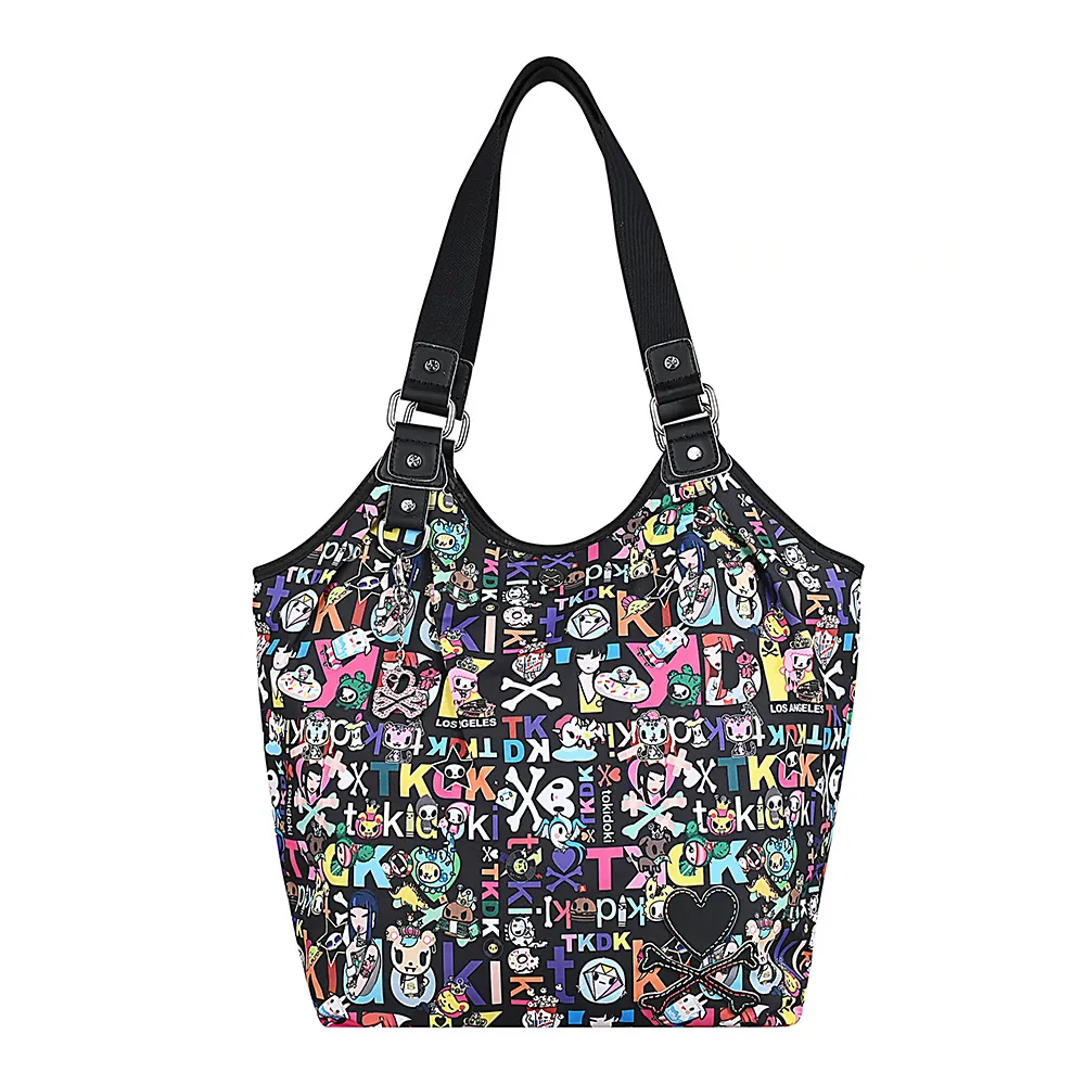 【TOKIDOKI】雙11 TOKIDOKI 黑色LOGO日系卡通圖案尼龍肩背包(黑x彩)