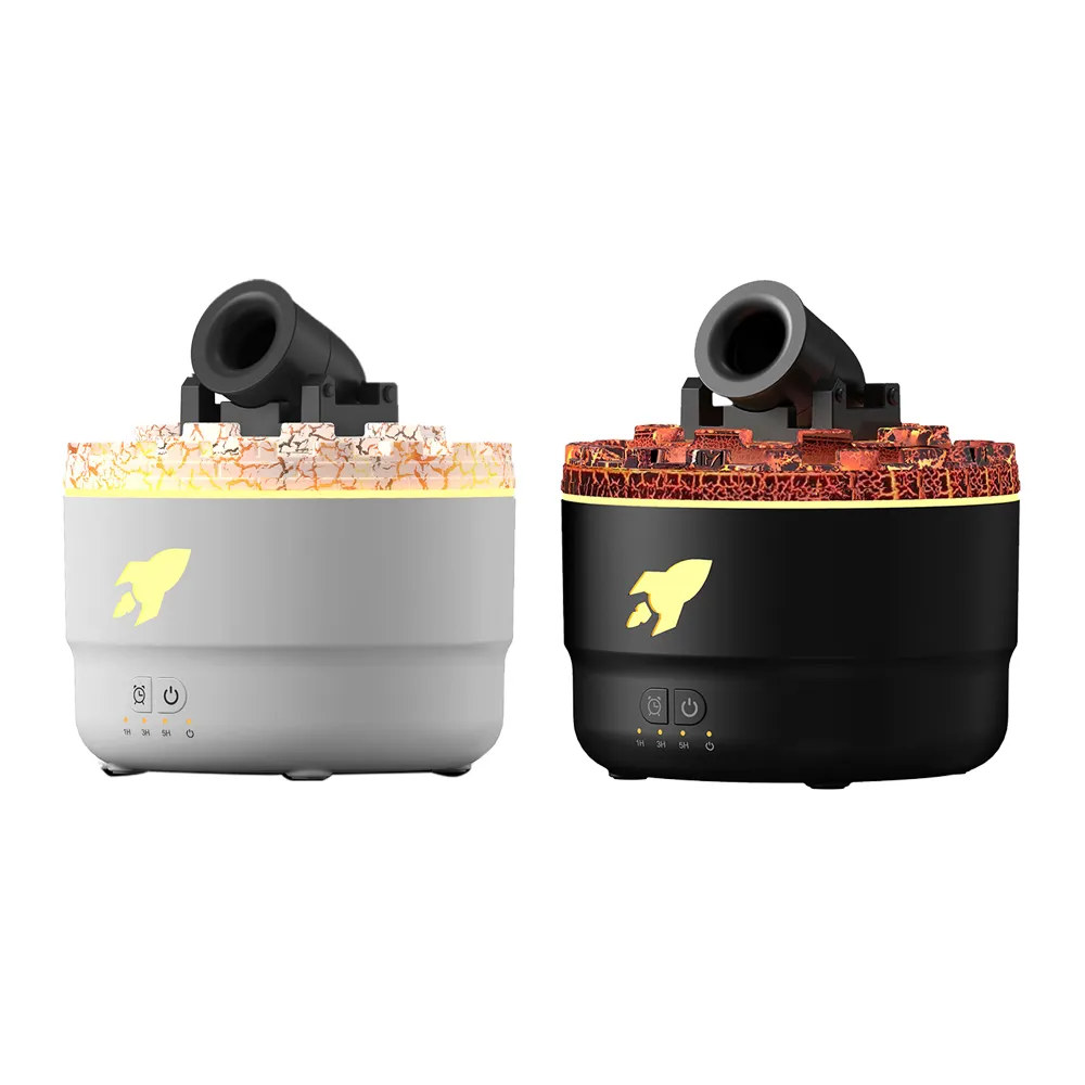 【Nil】仿真火山熔岩裂紋砲臺香薰機 超聲波吐煙圈加濕器 七彩氛圍燈噴霧機 家用小型水氧機 280ml(交換禮物)