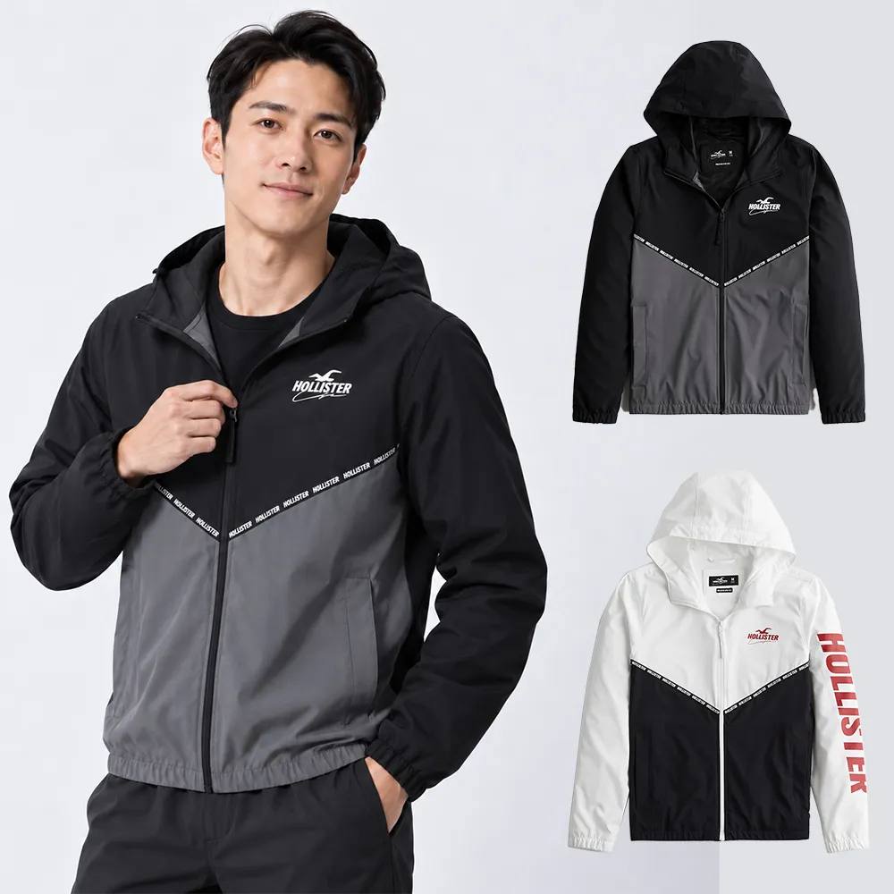 【HOLLISTER Co】HCO 海鷗 文字運動防風防潑水連帽風衣外套-多色選 上衣(舒適百搭/平輸品)