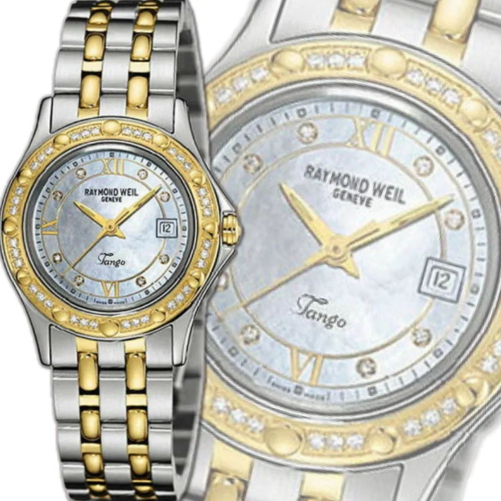 【Raymond Weil 蕾蒙威】Tango探戈系列 44真鑽珍珠母貝面雙色石英女款29㎜ R01(5390-SPS-00995)