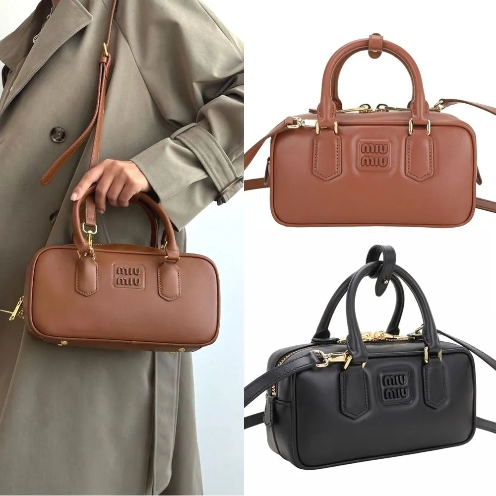 【MIU MIU】miu miu Arcadie 中款 滑面牛皮手提 斜背包 5BB142-2色可選(手提包 斜背包 肩背包)