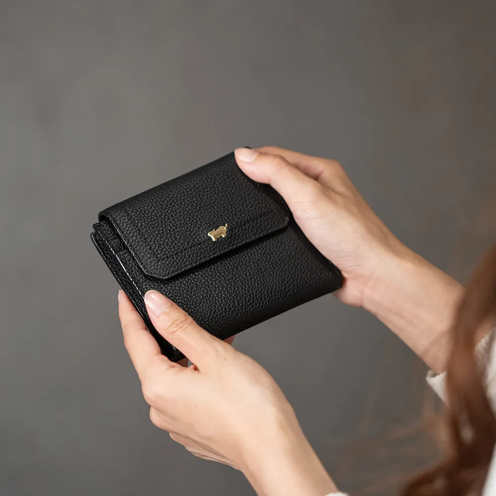 【BRAUN BUFFEL 德國小金牛】珍妮絲 8卡三折短夾-黑色(BF840-414-BK) 錢包送禮推薦
