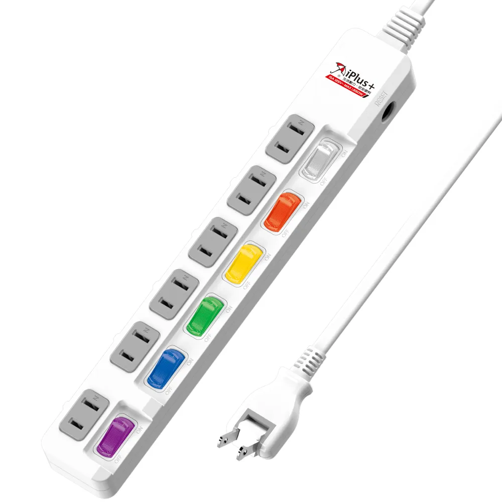 【iPlus+ 保護傘】6開6插防火抗雷擊180度插頭延長線延長線1.8m(PU-2665.台灣製)