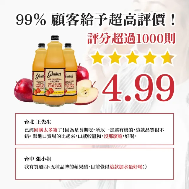 【Goulters】紐西蘭有機無糖蘋果醋箱購350mlx12瓶(6%酸度、無加水、無過濾、無加糖)