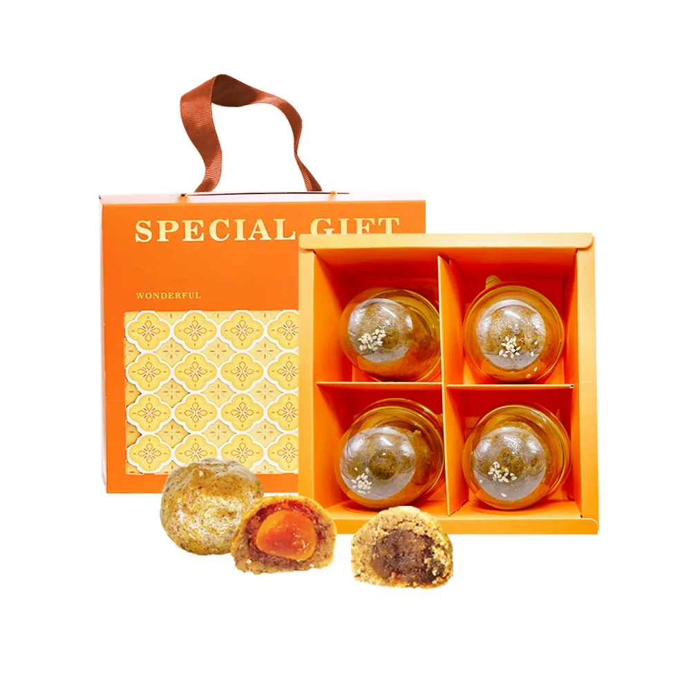 【i3微澱粉】控糖點心禮盒4入x2盒-鳳梨蛋黃酥+鳳梨酥(70g 蛋奶素 月餅 手作)_年菜 年節禮盒