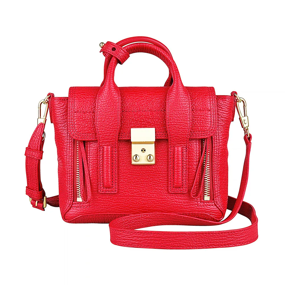 【3.1 Phillip Lim】3.1 Phillip Lim  Pashli 燙金LOGO金扣小牛皮手提斜背包(迷你/紅)