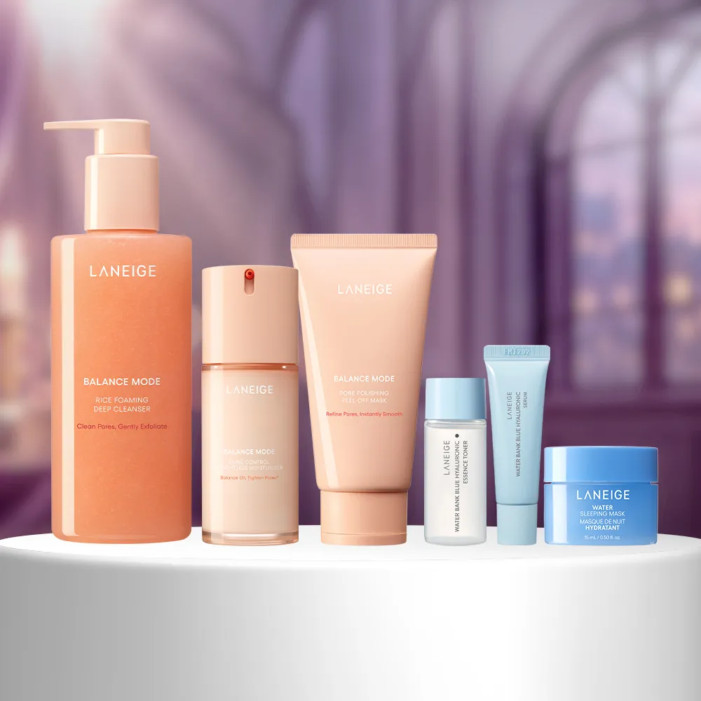 【LANEIGE 蘭芝】 官方直營 雙11限定 米活萃穩膚控油組(米活萃潔顏凝膠 250ml+可撕面膜 100ml+乳液 80ml