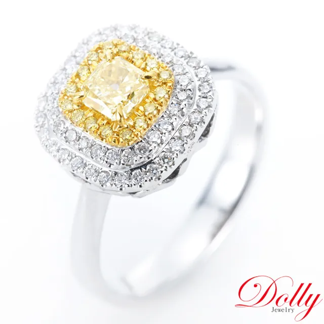 【DOLLY】買就送 18K金 GIA天然艷濃黃彩鑽F.I.Y1克拉鑽石戒指 高級訂製珠寶 浪漫質感 奢華送禮