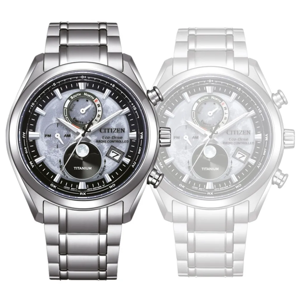 【CITIZEN 星辰】GENTS 月相電波接收 鈦金屬 計時手錶 石英錶-43mm(BY1010-81H)