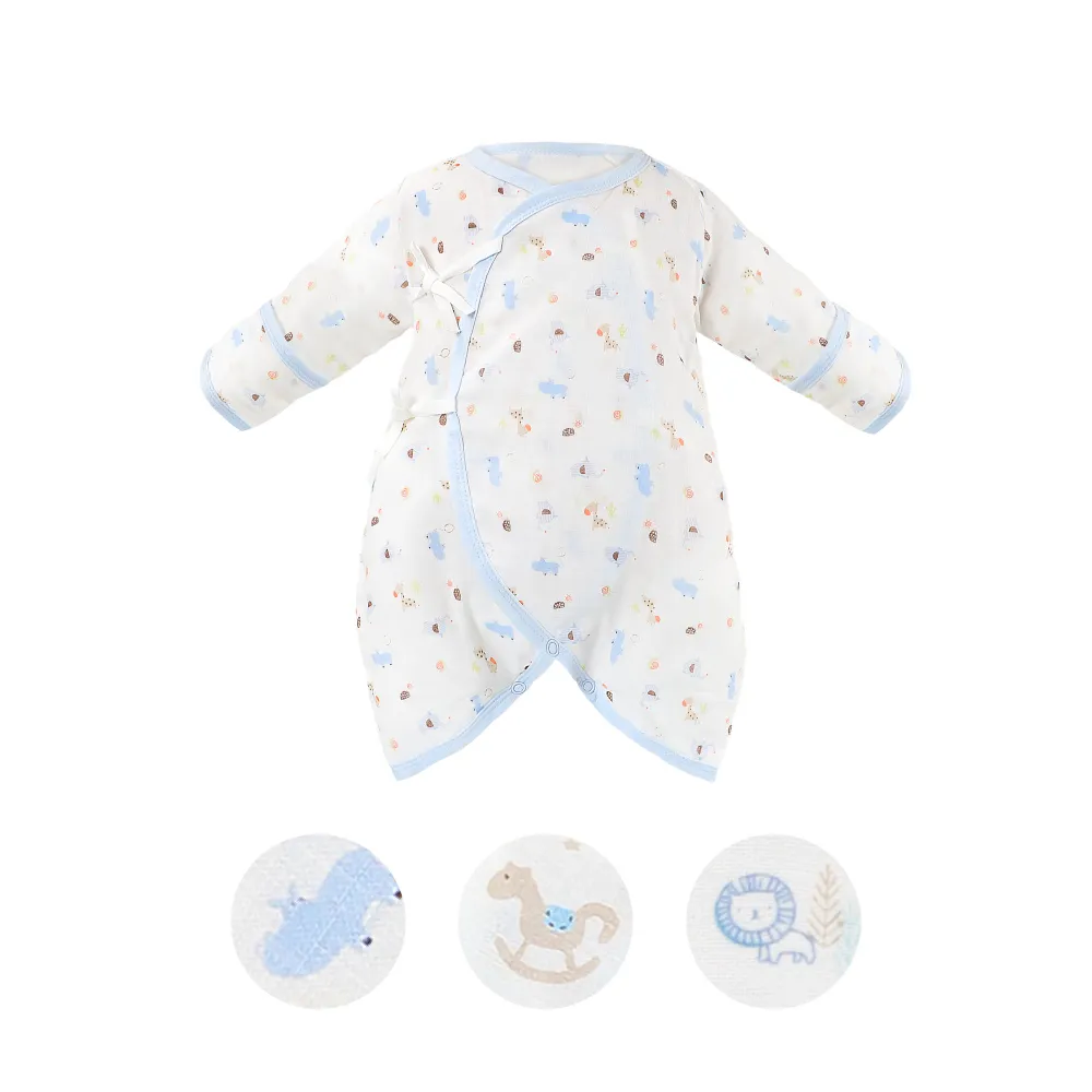 【ding baby】MIT台灣製【2入】純棉反摺紗布蝴蝶衣(藍/白)