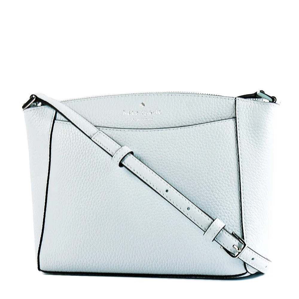 【KATE SPADE】Monica 鵝卵石紋拉鍊斜背包-晴空藍