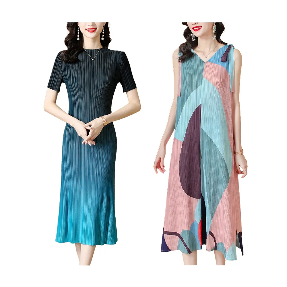 【K.W.】MOMO限定現貨新品三宅壓褶幾何素色風禮服洋裝-A(韓國空運  壓褶 中大尺碼 修身 小香風)