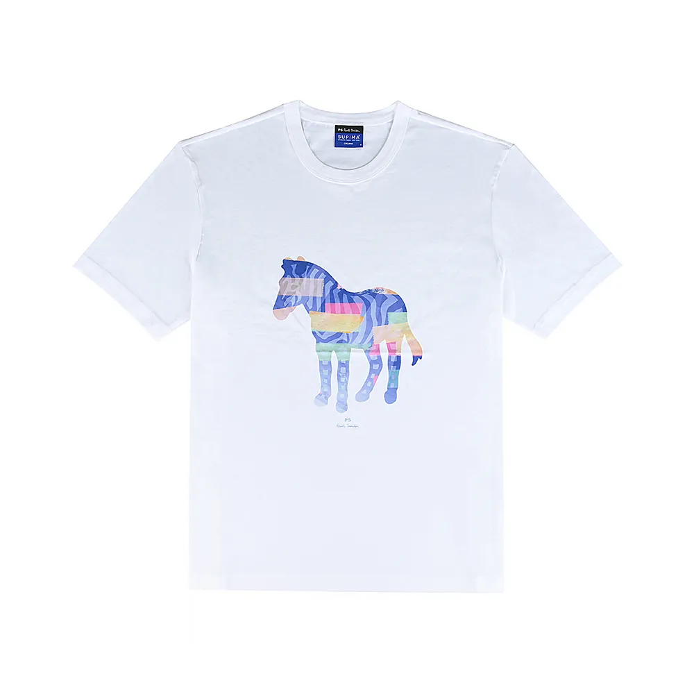 【Paul Smith】Paul Smith 彩色簽字LOGO多色斑馬棉質短袖T恤(白/男款)