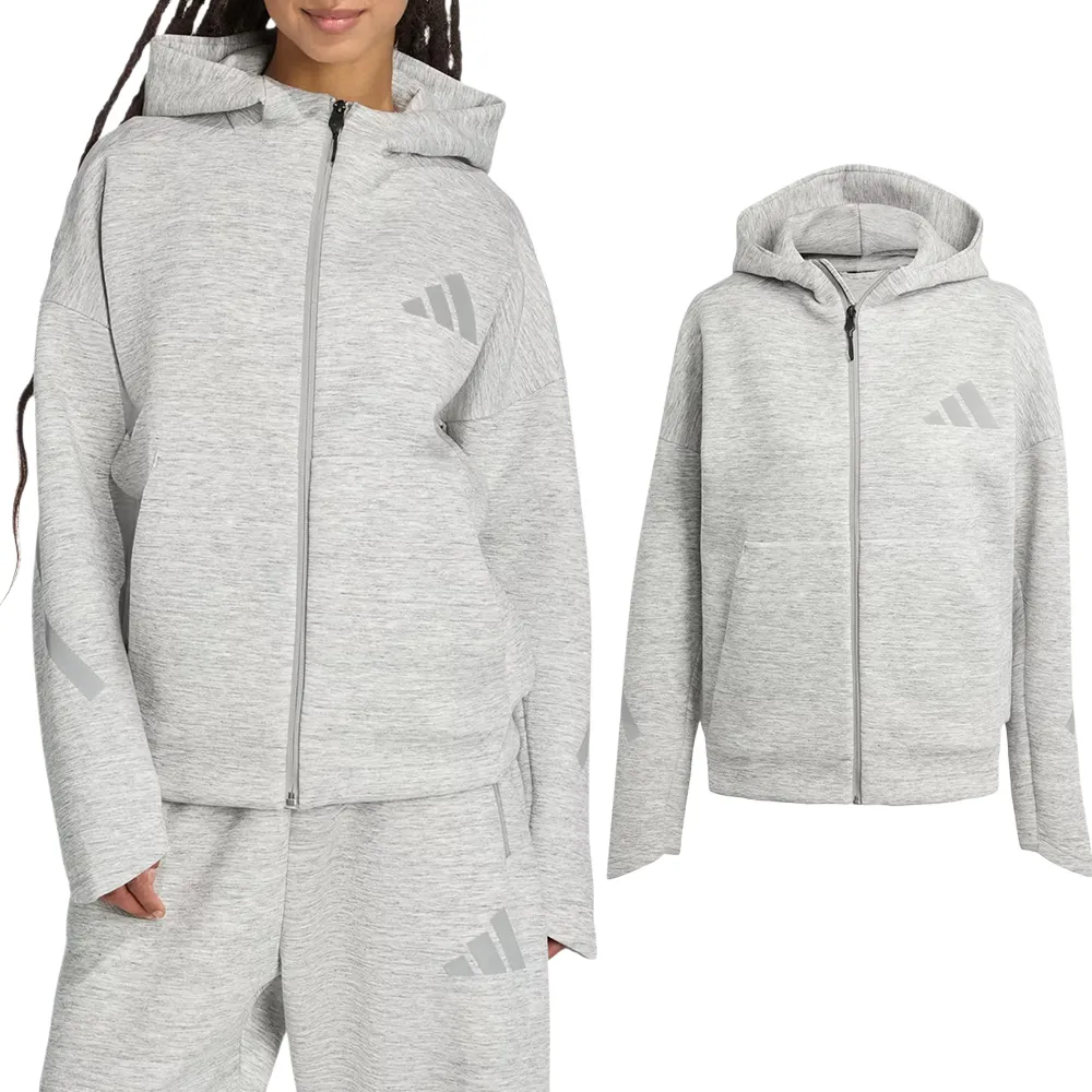 【adidas 愛迪達】W Z.N.E. PR FZ 女款 灰色 反光 連帽 運動 休閒 外套 JV7146