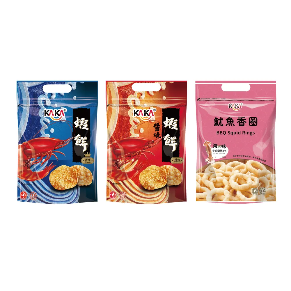 【KAKA】醬燒蝦餅 魷魚香圈80g(4入組 聚會派對首選必買)