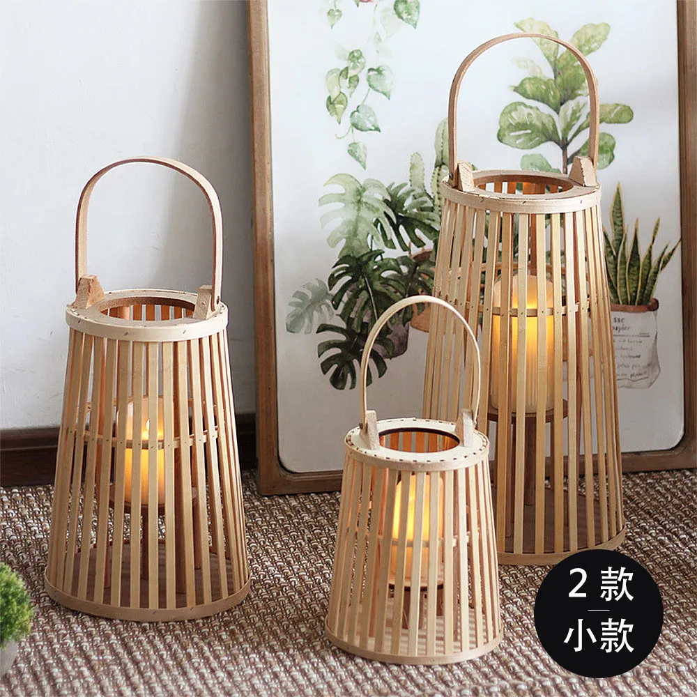 【好物良品】小款_日式簡約手工竹藝編織落地式裝飾籃吊掛燈(客廳陽台庭院裝飾品 飯店大廳擺飾品)