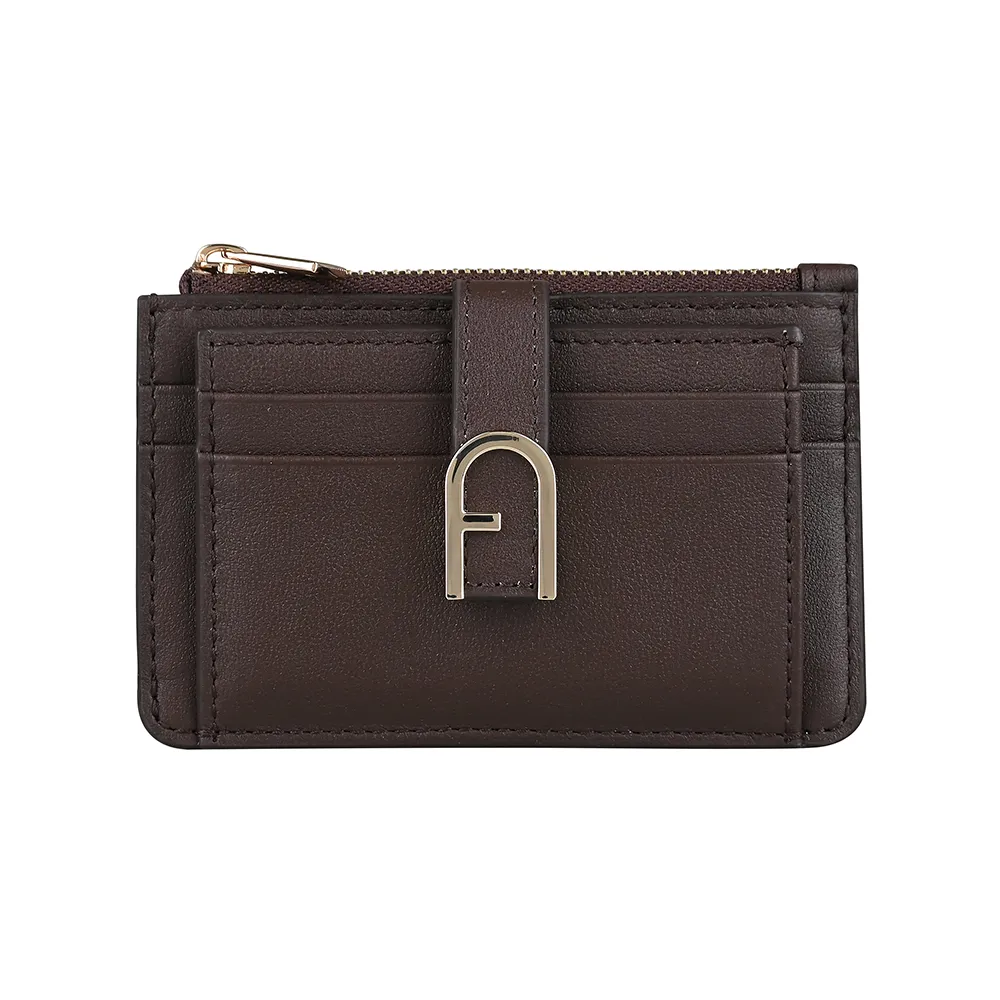 【FURLA 芙拉】FURLA精品粒面小牛皮拉鍊零錢卡夾(咖啡)